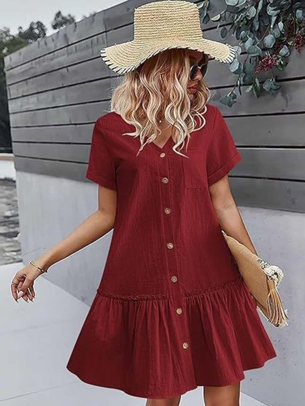 Full Size Button-Down Ruffle Hem Mini Dress Plus Size - Picture 15 of 15